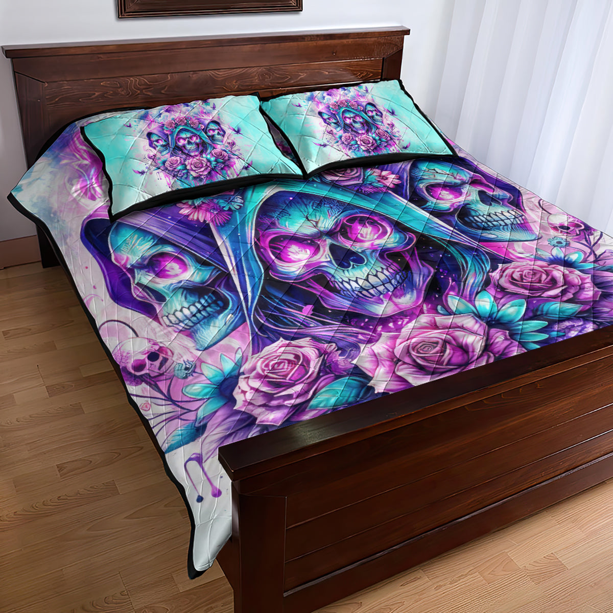 Flower Skull Angel Quilt Bed Set Stuck Between IDK IDC and IDGAF