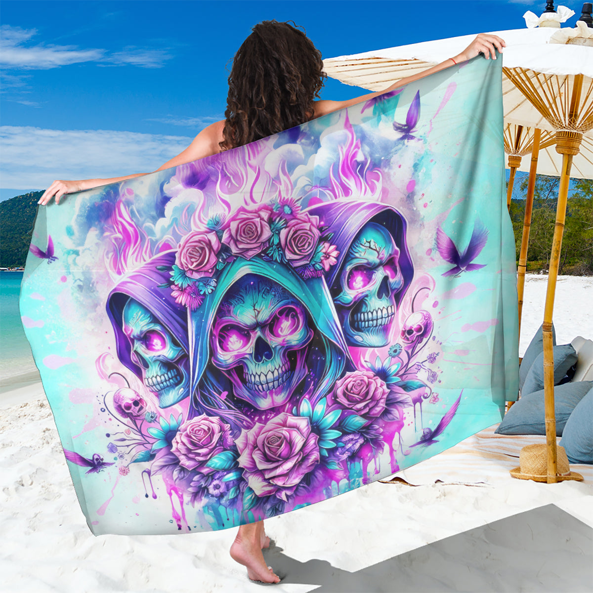Flower Skull Angel Sarong Stuck Between IDK IDC and IDGAF