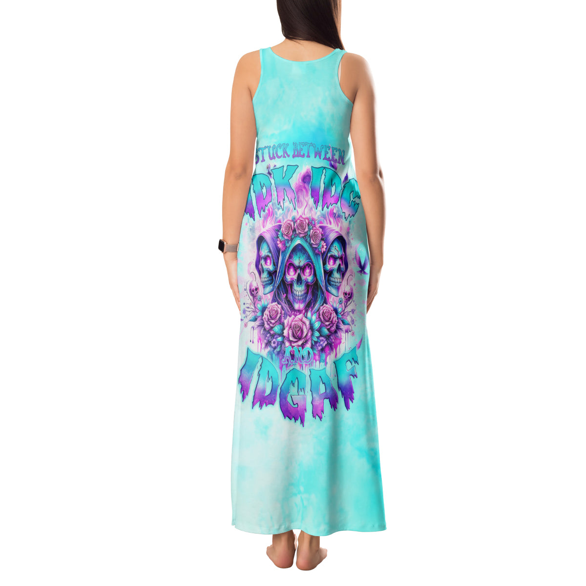 Flower Skull Angel Tank Maxi Dress Stuck Between IDK IDC and IDGAF