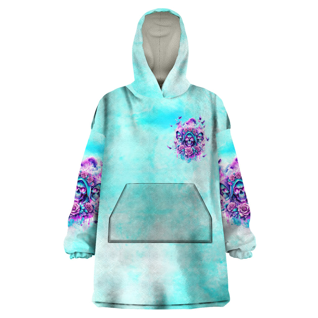 Flower Skull Angel Wearable Blanket Hoodie Stuck Between IDK IDC and IDGAF