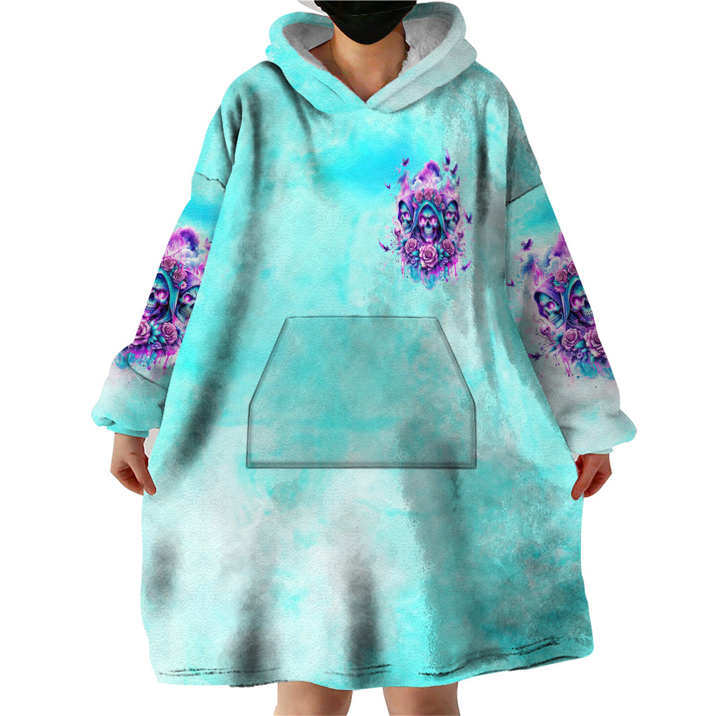 Flower Skull Angel Wearable Blanket Hoodie Stuck Between IDK IDC and IDGAF