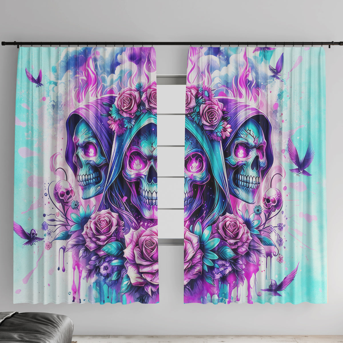 Flower Skull Angel Window Curtain Stuck Between IDK IDC and IDGAF