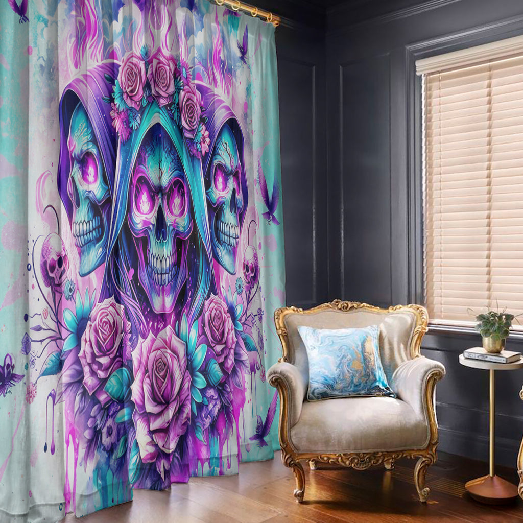 Flower Skull Angel Window Curtain Stuck Between IDK IDC and IDGAF