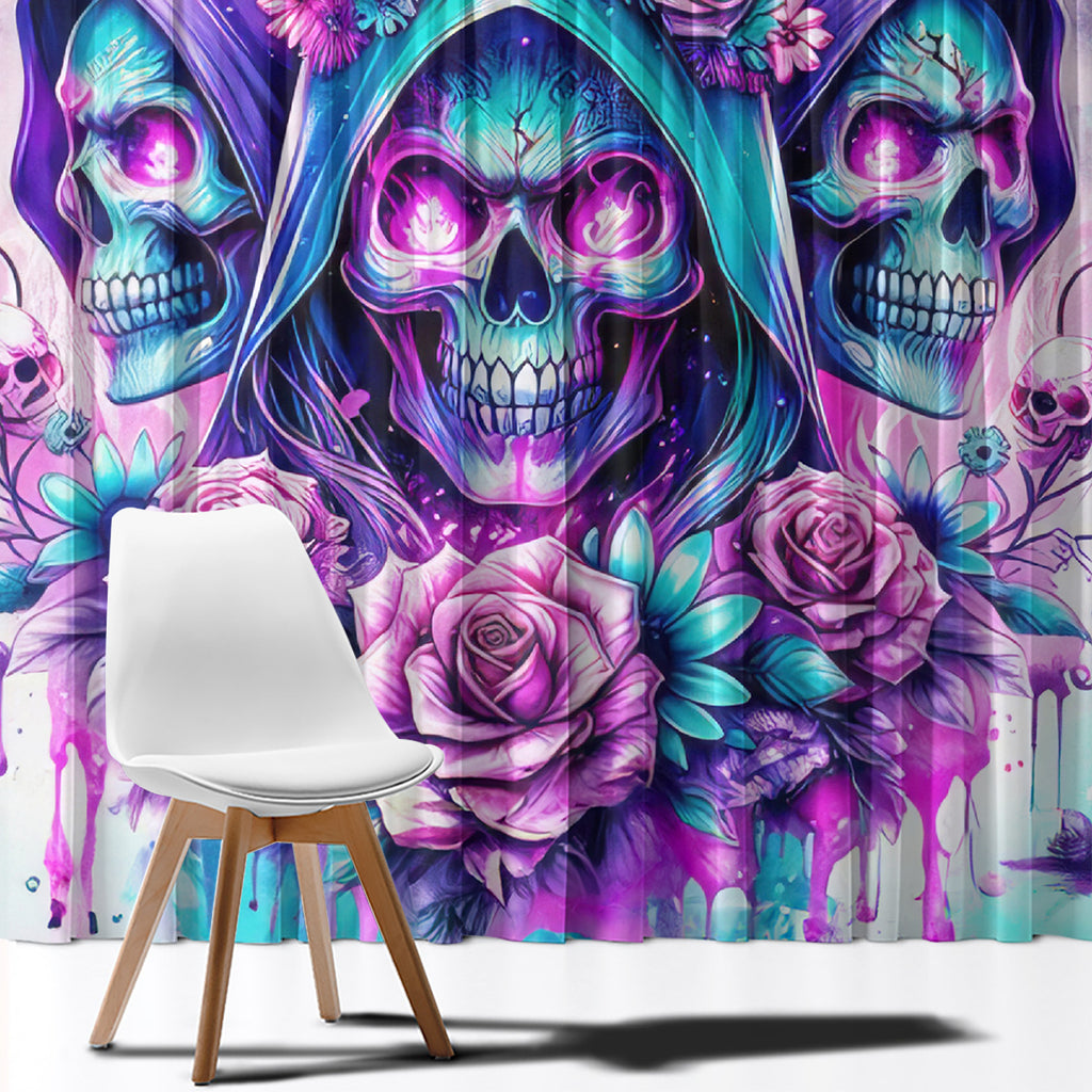 Flower Skull Angel Window Curtain Stuck Between IDK IDC and IDGAF