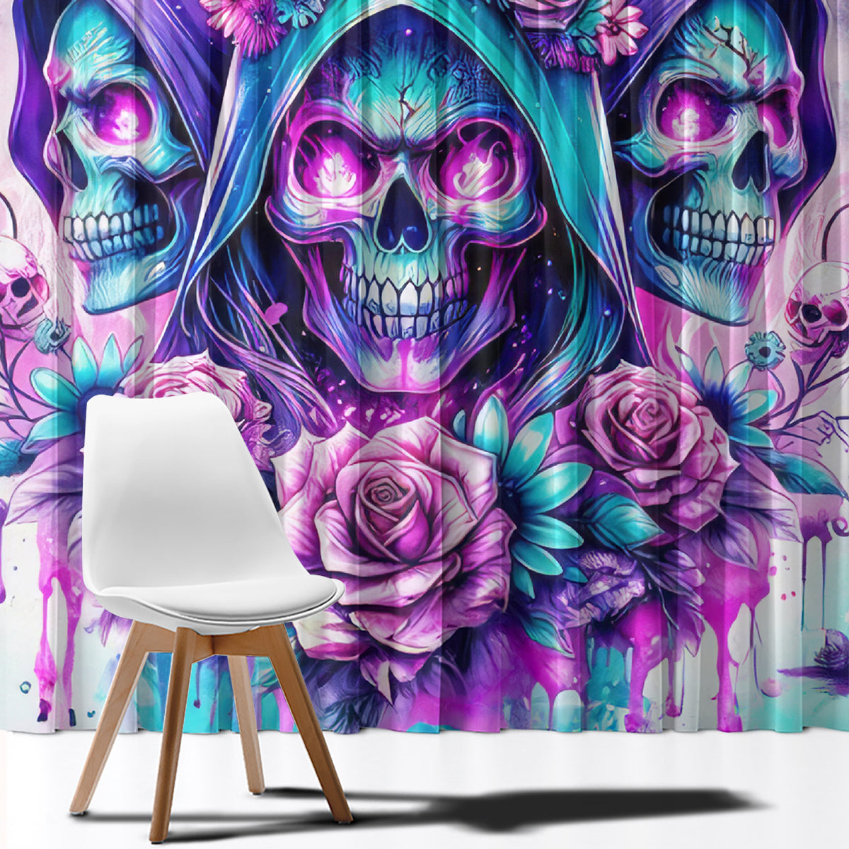 Flower Skull Angel Window Curtain Stuck Between IDK IDC and IDGAF