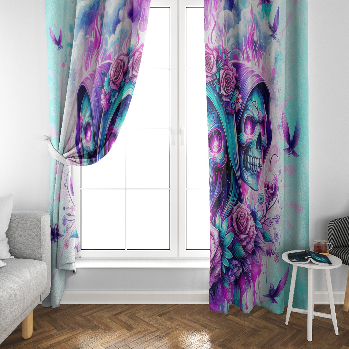 Flower Skull Angel Window Curtain Stuck Between IDK IDC and IDGAF