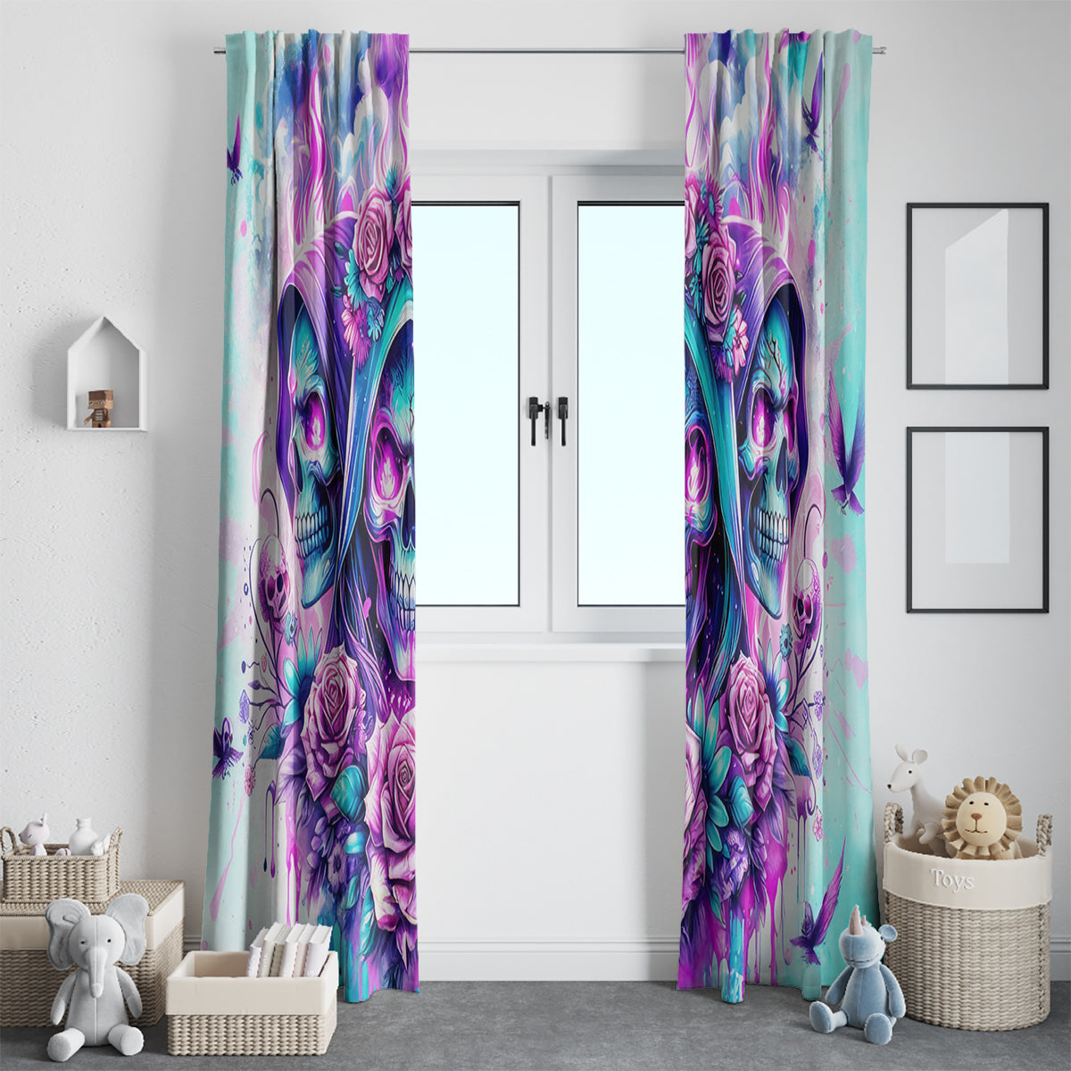 Flower Skull Angel Window Curtain Stuck Between IDK IDC and IDGAF