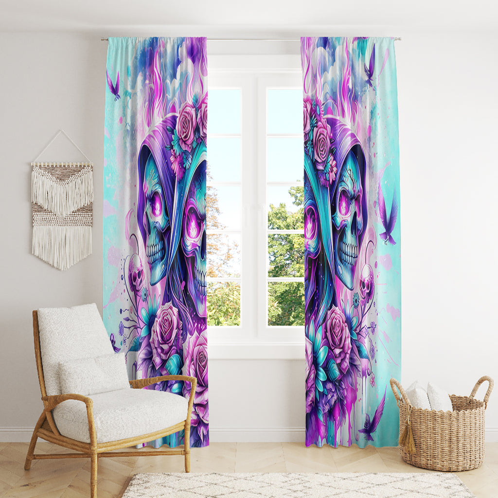 Flower Skull Angel Window Curtain Stuck Between IDK IDC and IDGAF