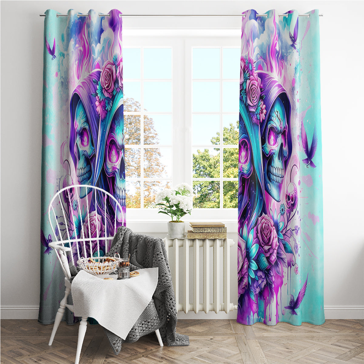Flower Skull Angel Window Curtain Stuck Between IDK IDC and IDGAF