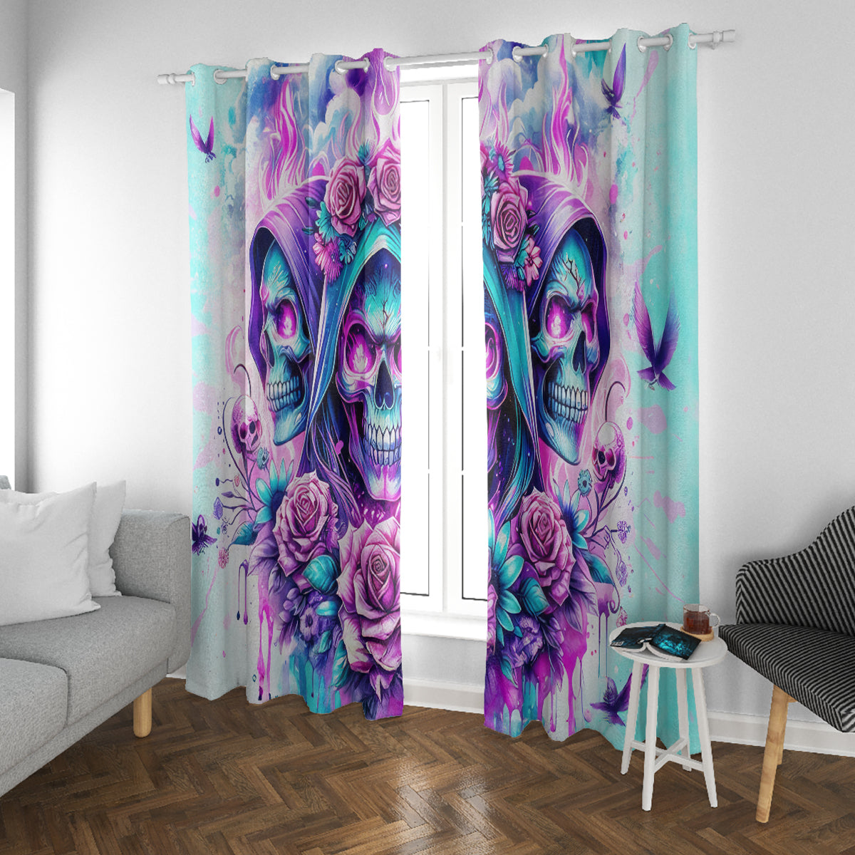 Flower Skull Angel Window Curtain Stuck Between IDK IDC and IDGAF