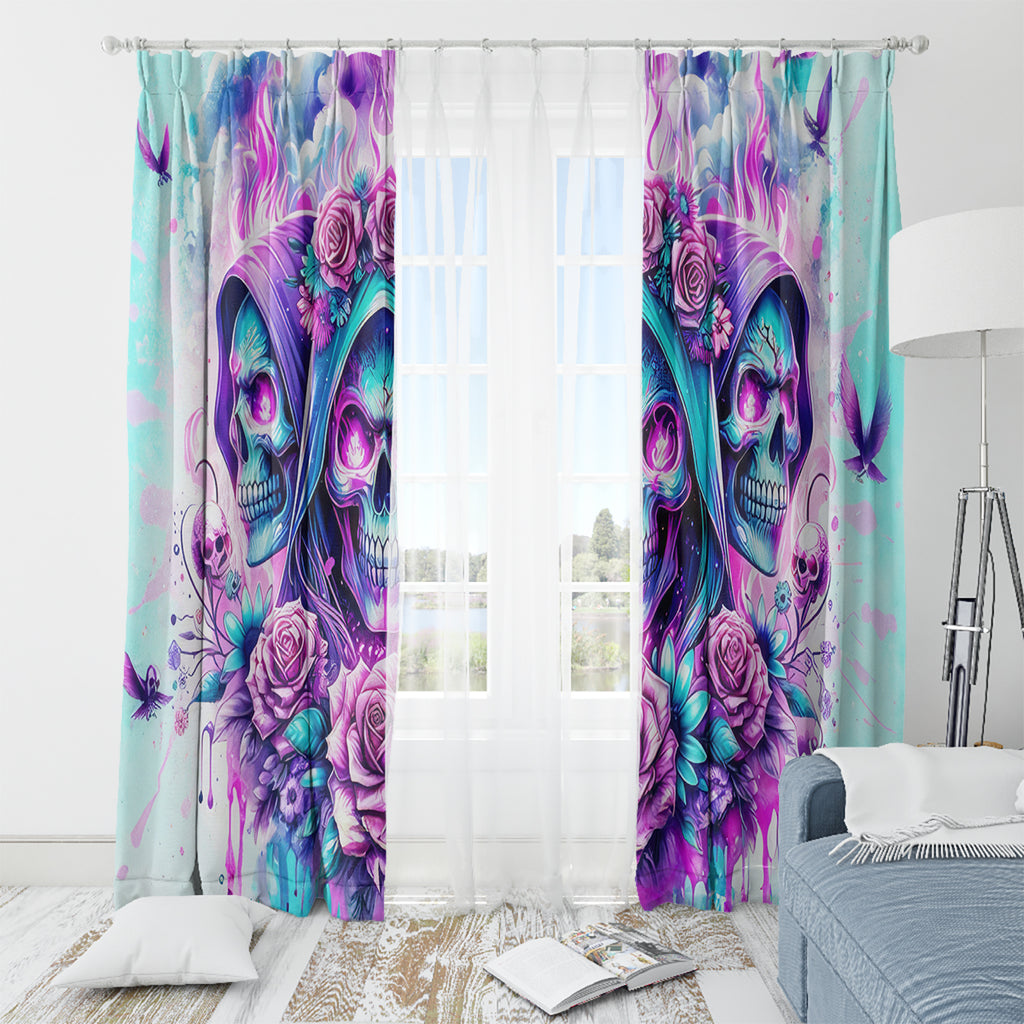 Flower Skull Angel Window Curtain Stuck Between IDK IDC and IDGAF
