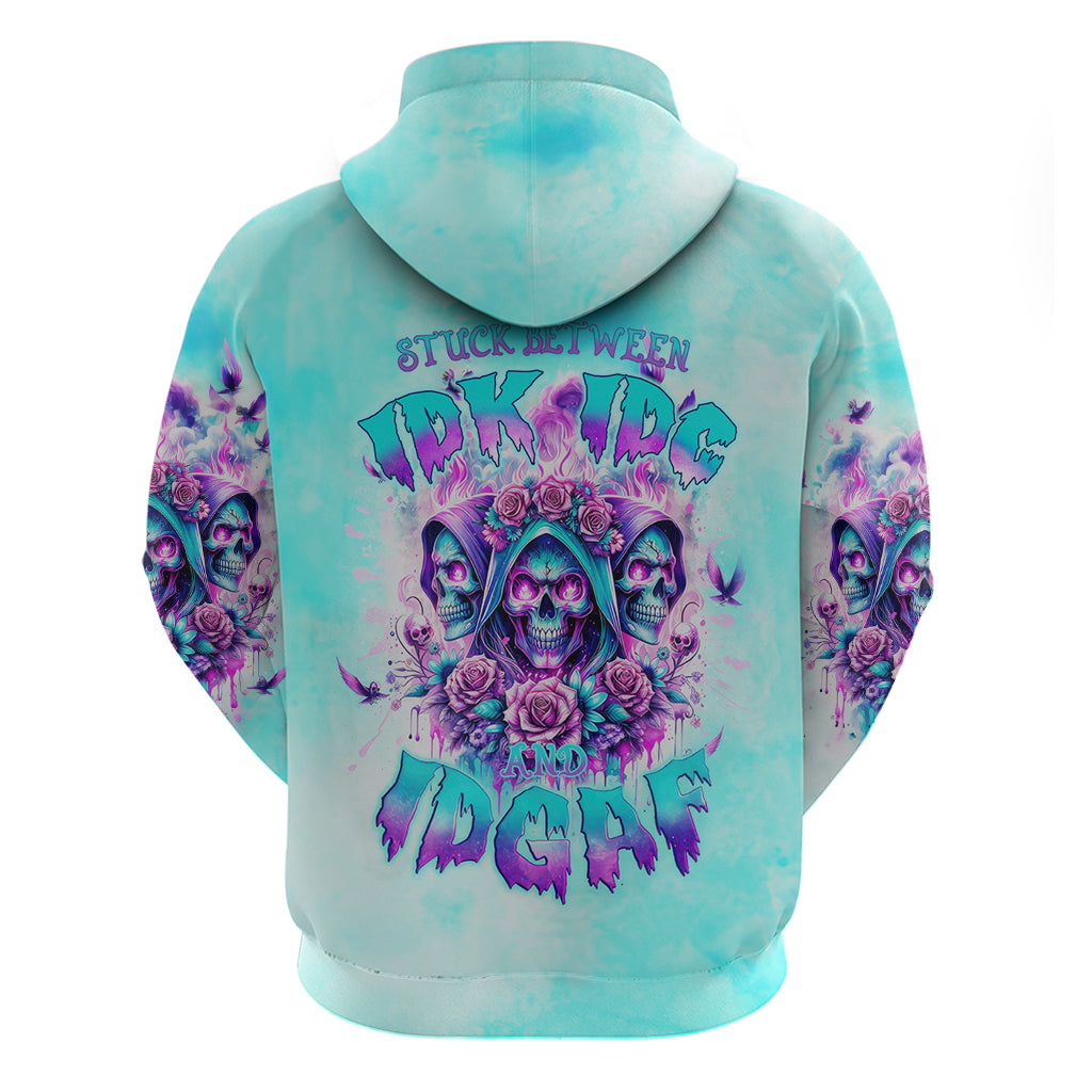 Flower Skull Angel Zip Hoodie Stuck Between IDK IDC and IDGAF