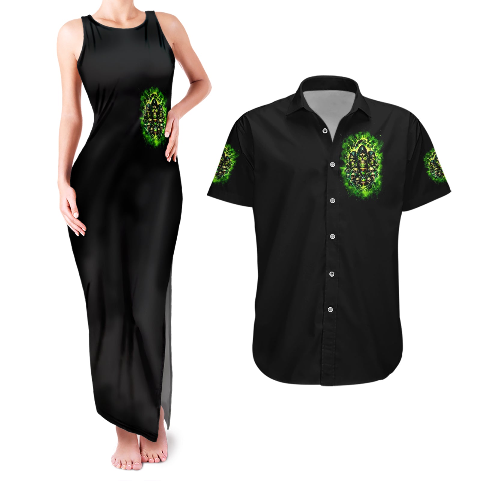 Flame Skull Couples Matching Tank Maxi Dress and Hawaiian Shirt I Have 3 Sides Quite Sweet Funny Crazy