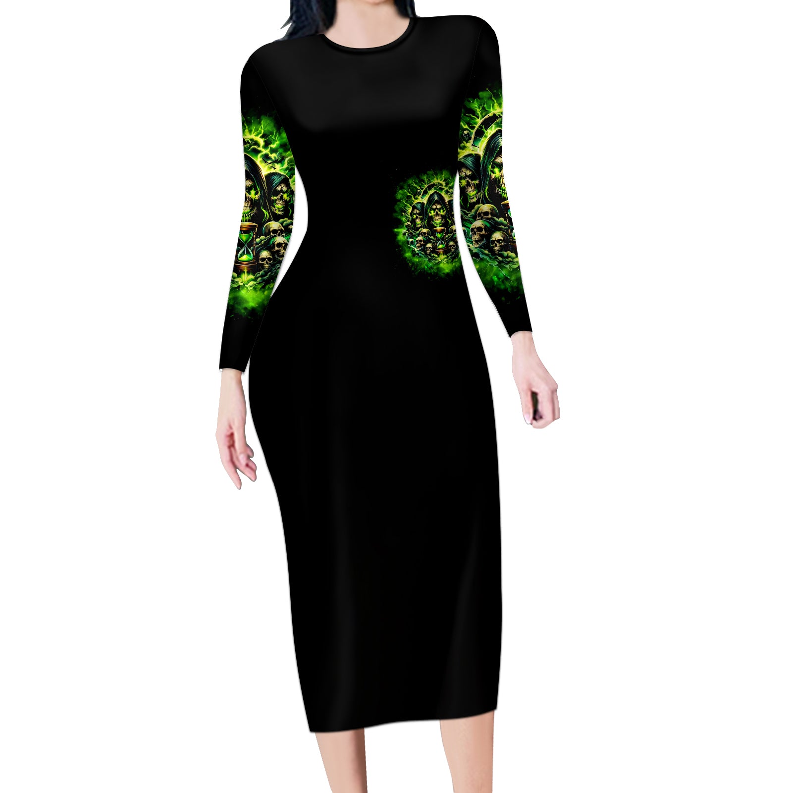Flame Skull Long Sleeve Bodycon Dress I Have 3 Sides Quite Sweet Funny Crazy