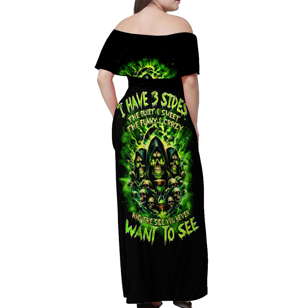 Flame Skull Off Shoulder Maxi Dress I Have 3 Sides Quite Sweet Funny Crazy