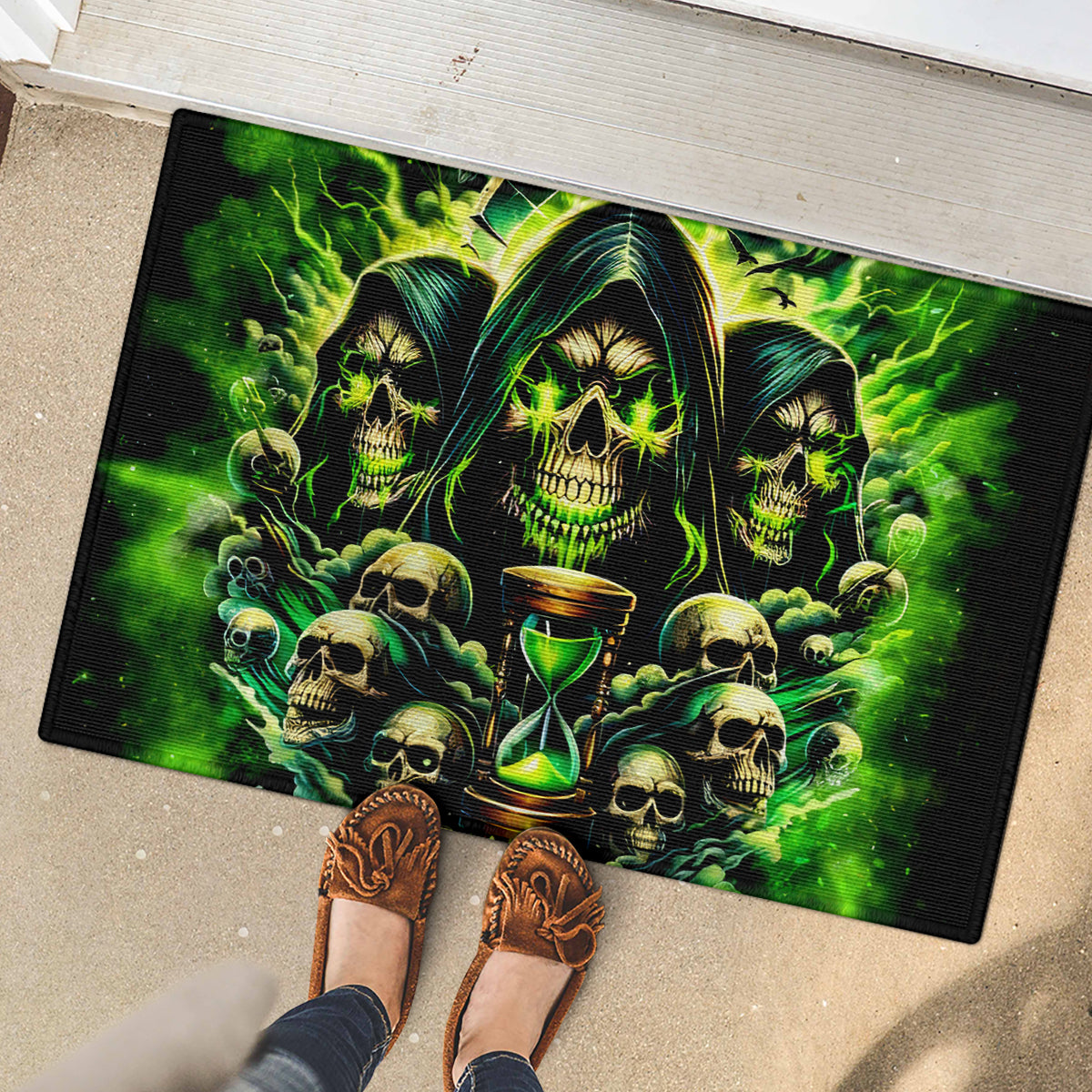 Flame Skull Rubber Doormat I Have 3 Sides Quite Sweet Funny Crazy