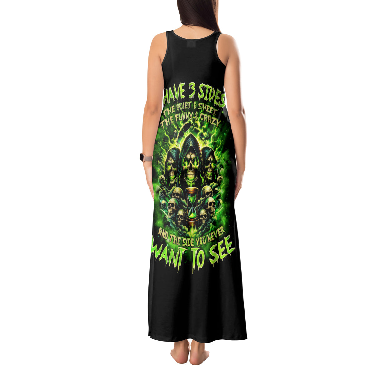 Flame Skull Tank Maxi Dress I Have 3 Sides Quite Sweet Funny Crazy