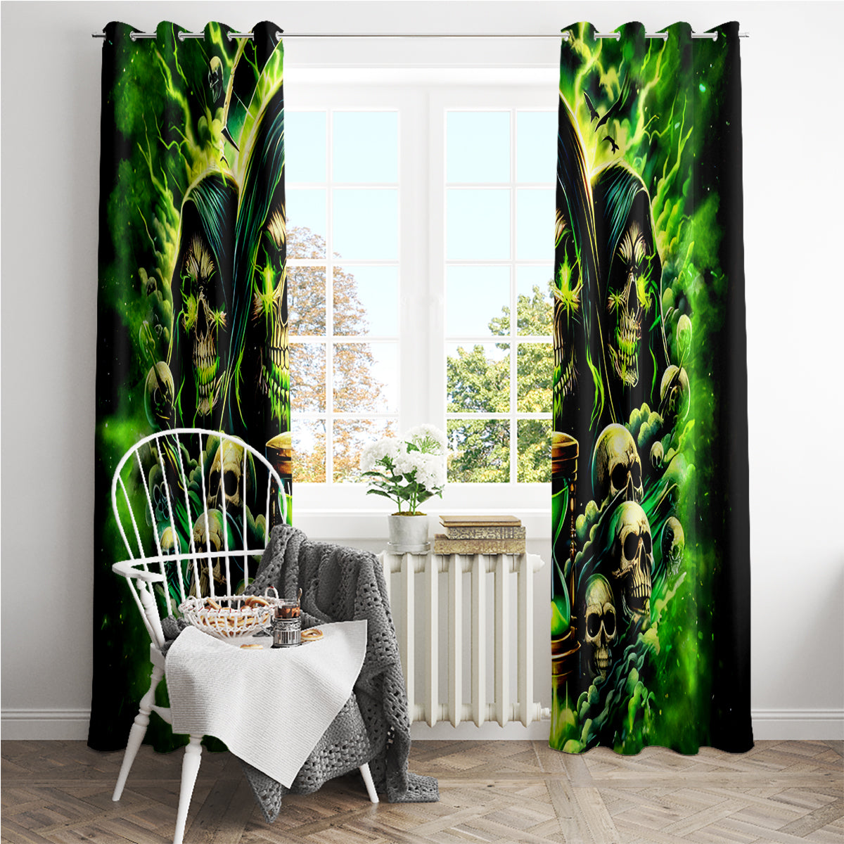 Flame Skull Window Curtain I Have 3 Sides Quite Sweet Funny Crazy