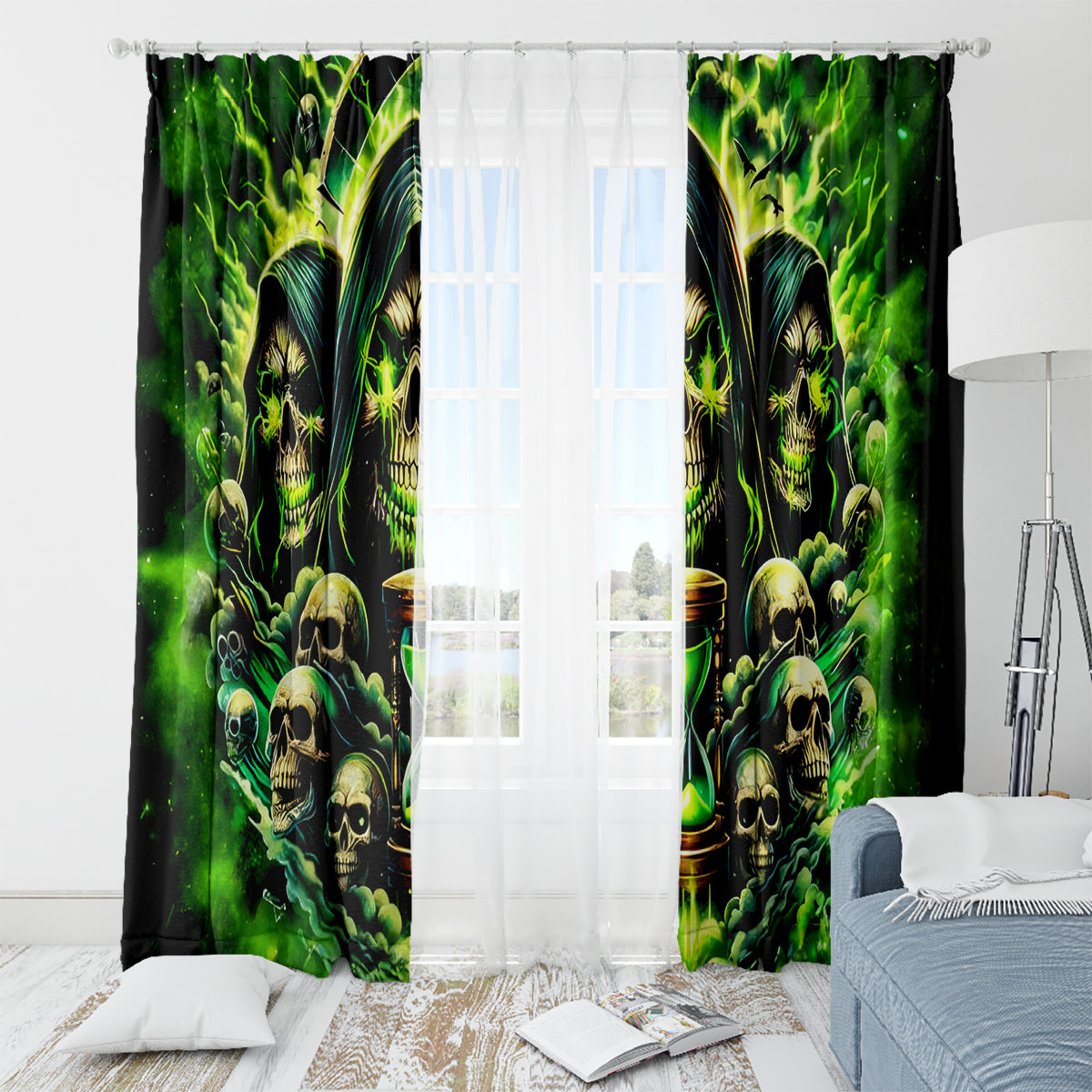 Flame Skull Window Curtain I Have 3 Sides Quite Sweet Funny Crazy
