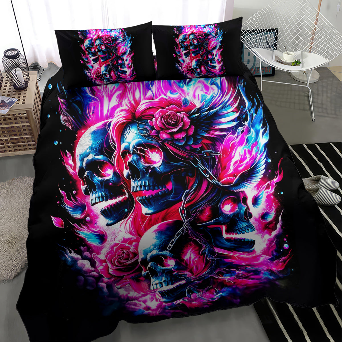 Flame Skull Bedding Set The Good Girl In Me Got Tired Of The Bullshit