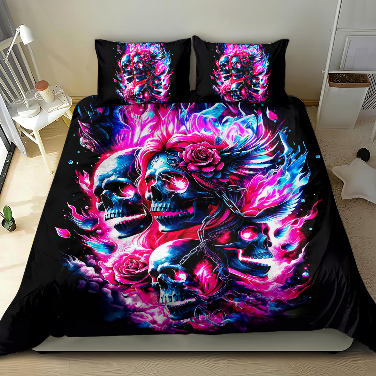 Flame Skull Bedding Set The Good Girl In Me Got Tired Of The Bullshit