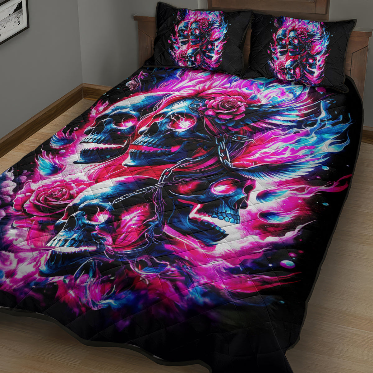 Flame Skull Quilt Bed Set The Good Girl In Me Got Tired Of The Bullshit