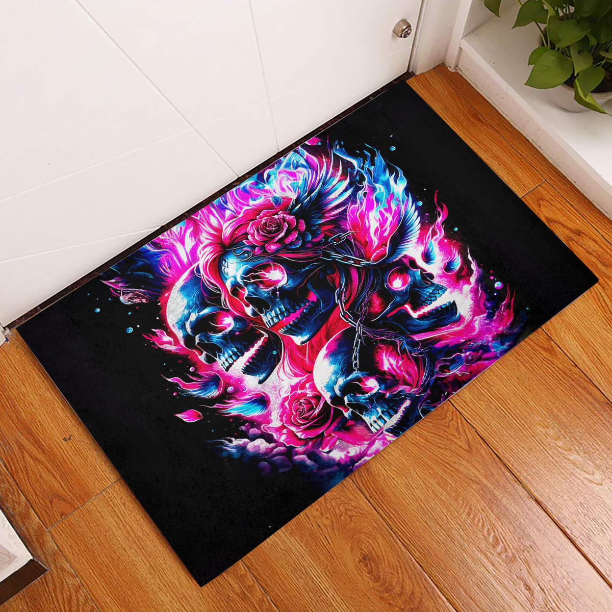 Flame Skull Rubber Doormat The Good Girl In Me Got Tired Of The Bullshit