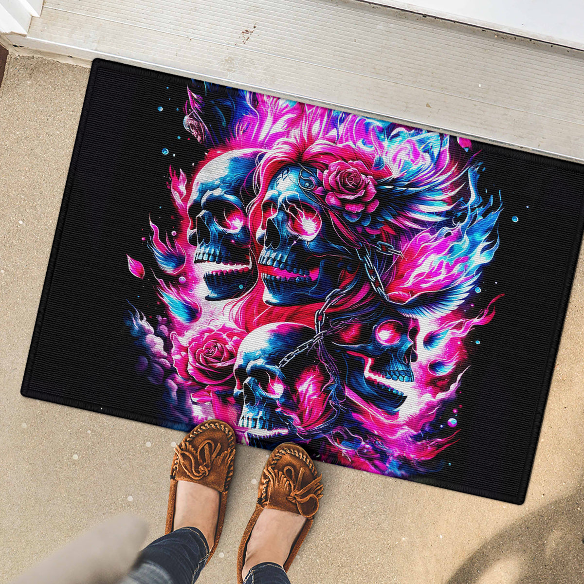Flame Skull Rubber Doormat The Good Girl In Me Got Tired Of The Bullshit