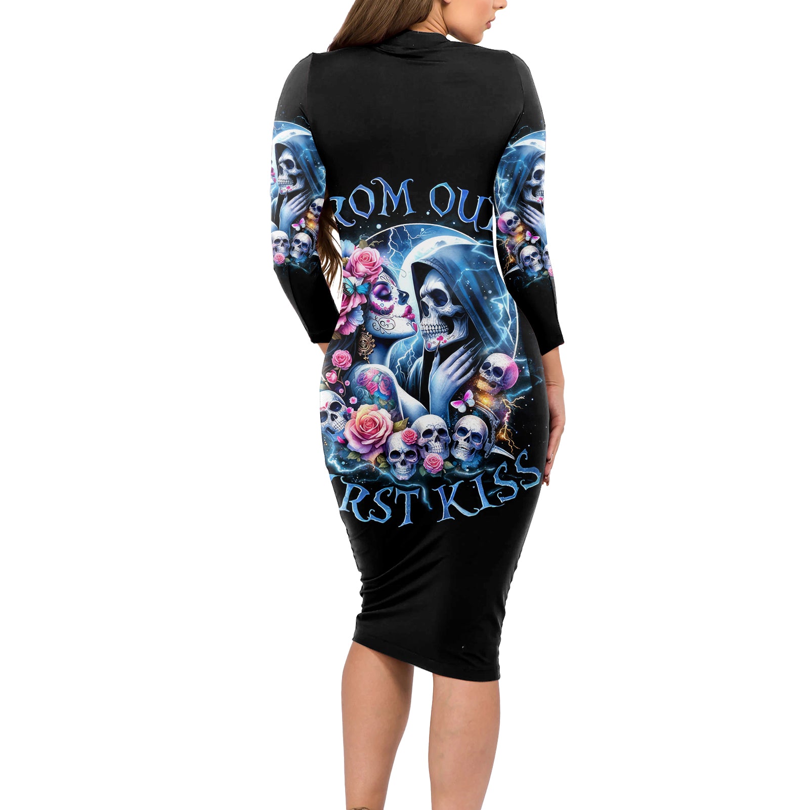 Couple Skull Long Sleeve Bodycon Dress From Our Firse Kiss