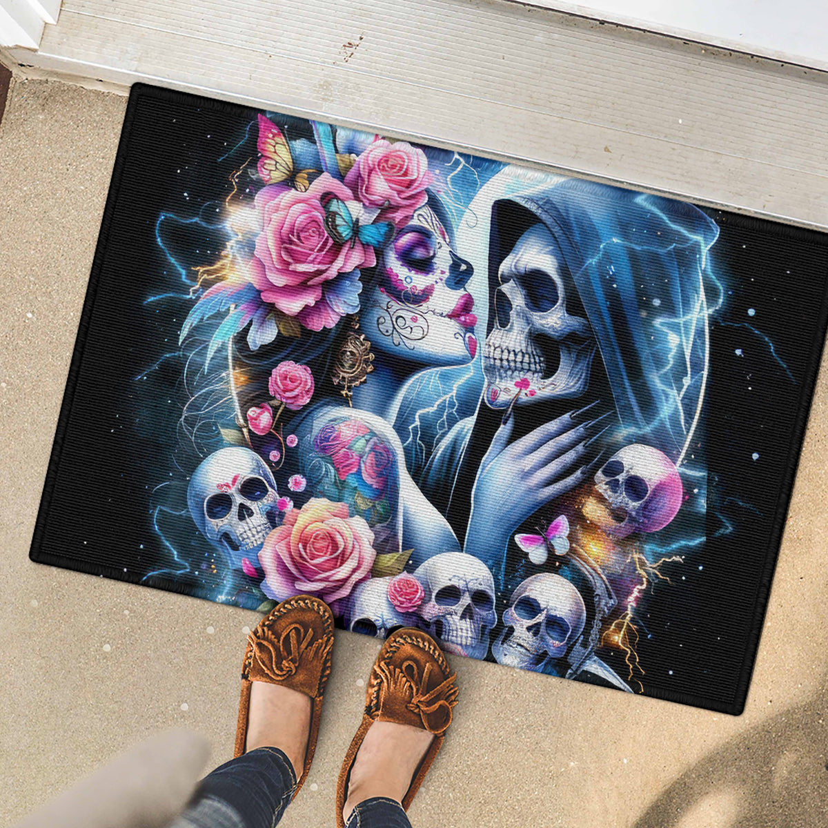Couple Skull Rubber Doormat From Our Firse Kiss