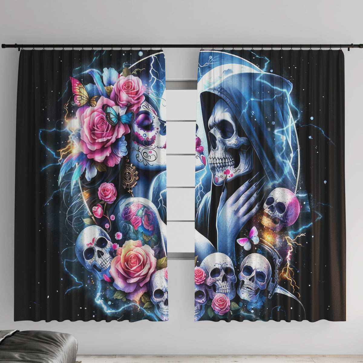 Couple Skull Window Curtain From Our Firse Kiss