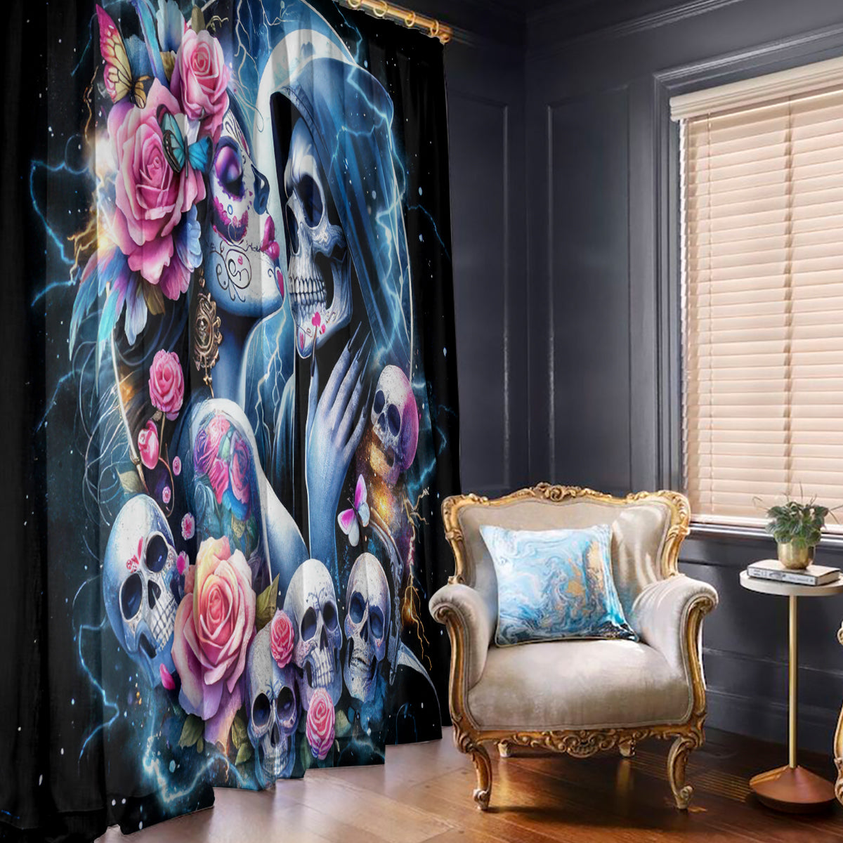 Couple Skull Window Curtain From Our Firse Kiss