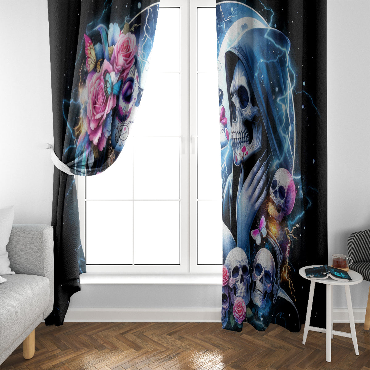 Couple Skull Window Curtain From Our Firse Kiss