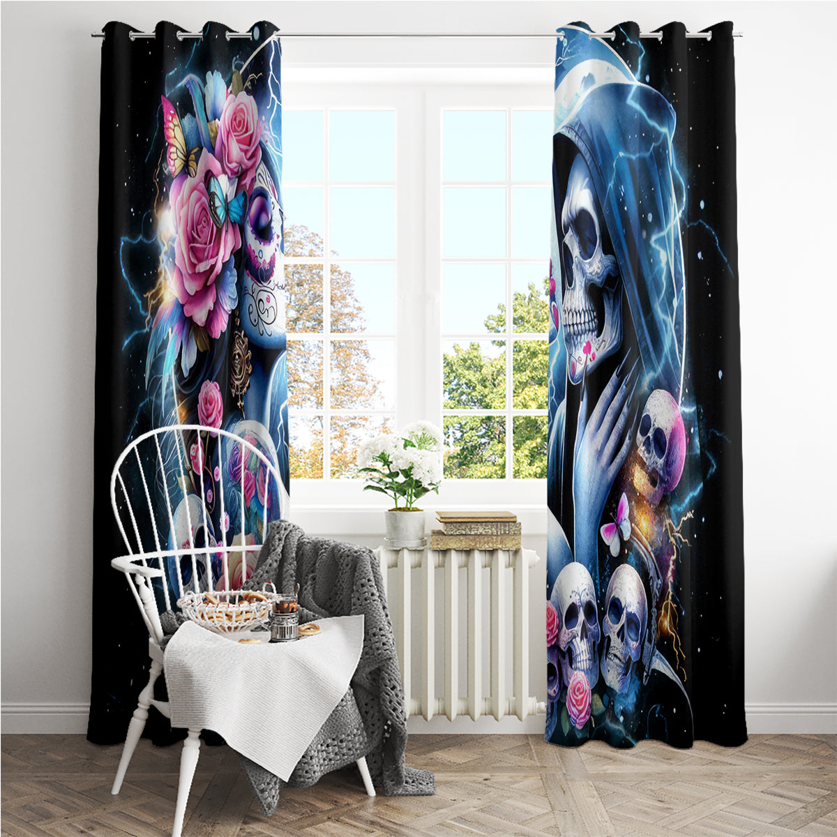 Couple Skull Window Curtain From Our Firse Kiss