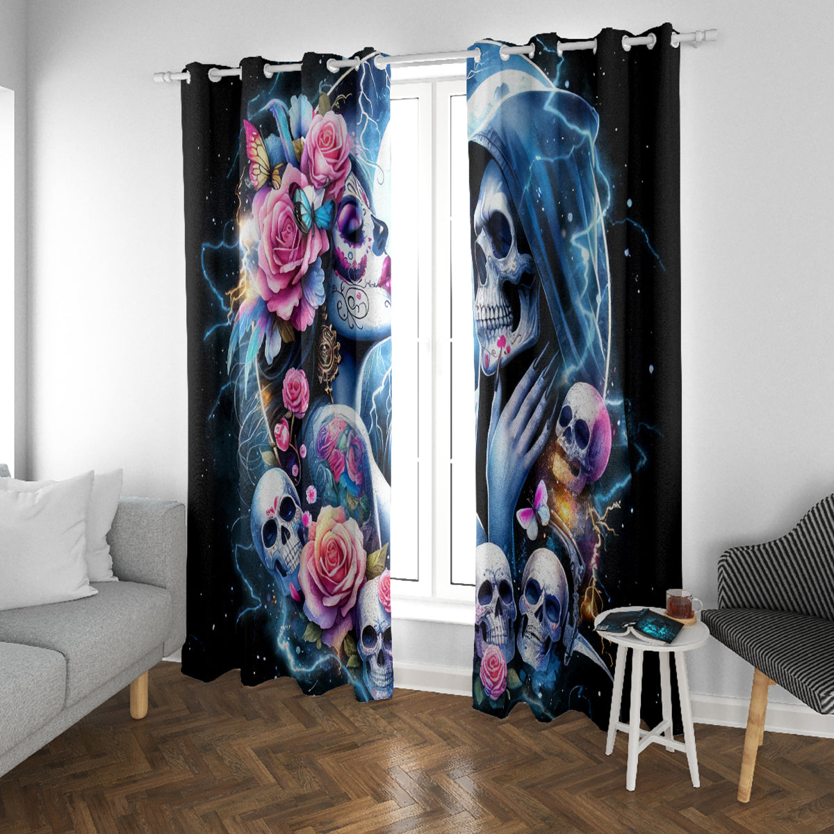 Couple Skull Window Curtain From Our Firse Kiss