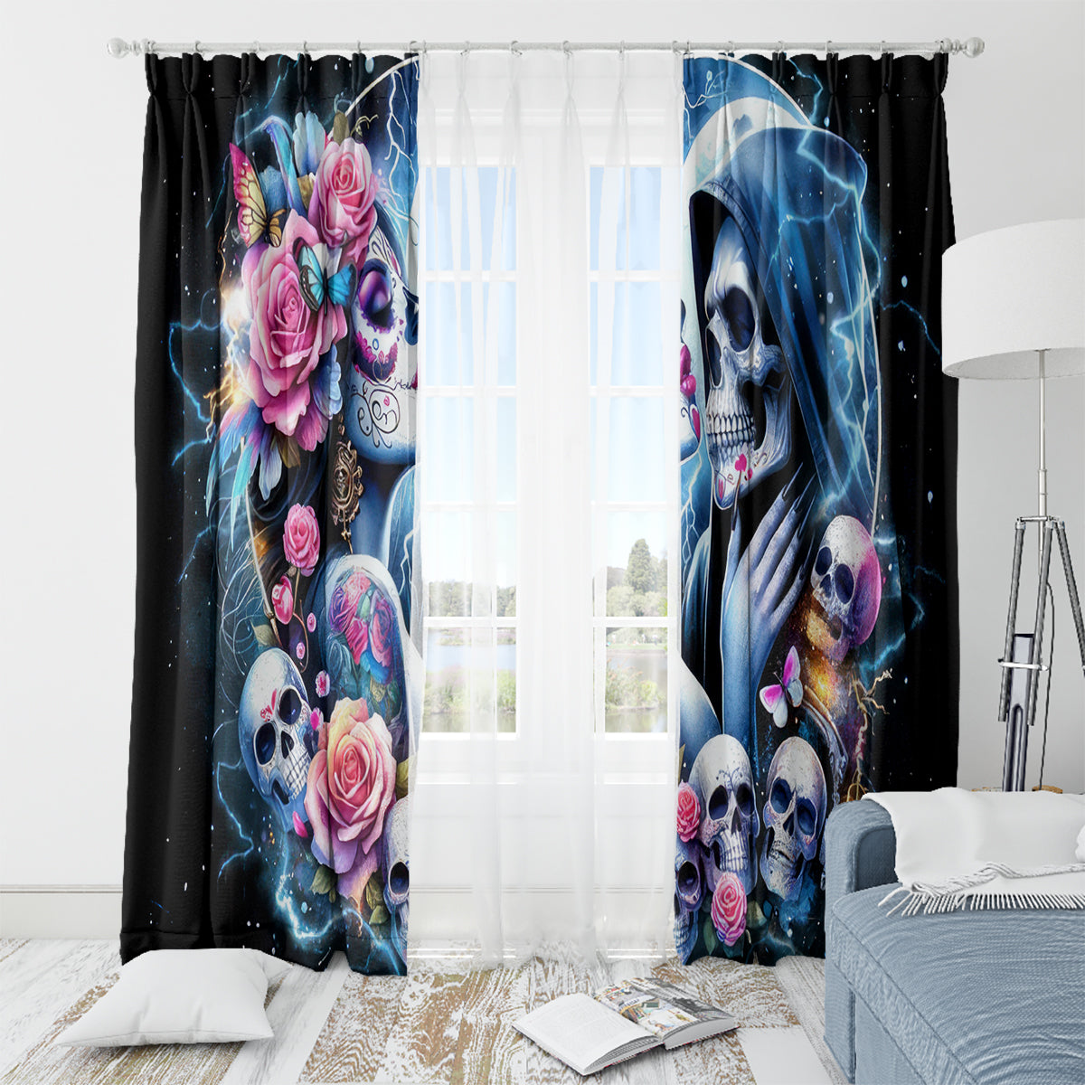 Couple Skull Window Curtain From Our Firse Kiss