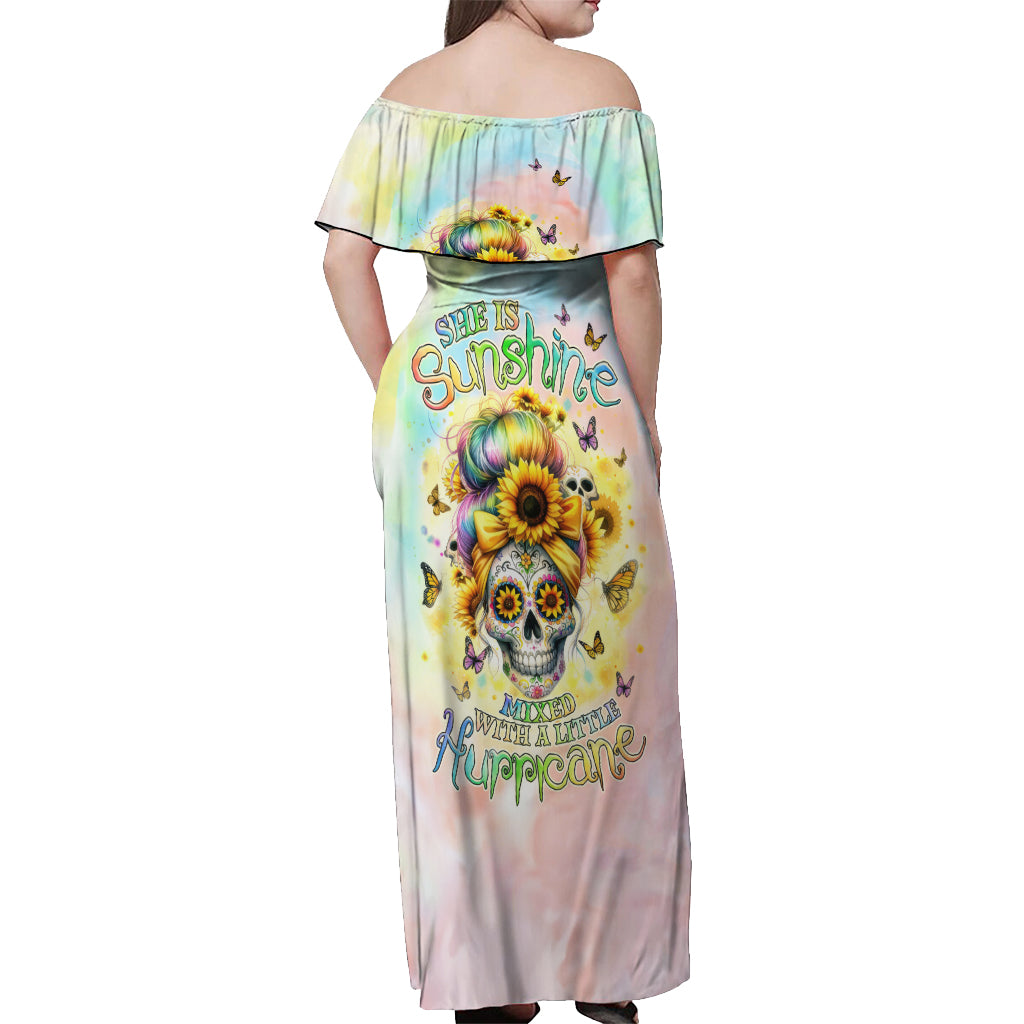Sunflower Skull Off Shoulder Maxi Dress She Is Sunshine Mixed With A Little Hurricane