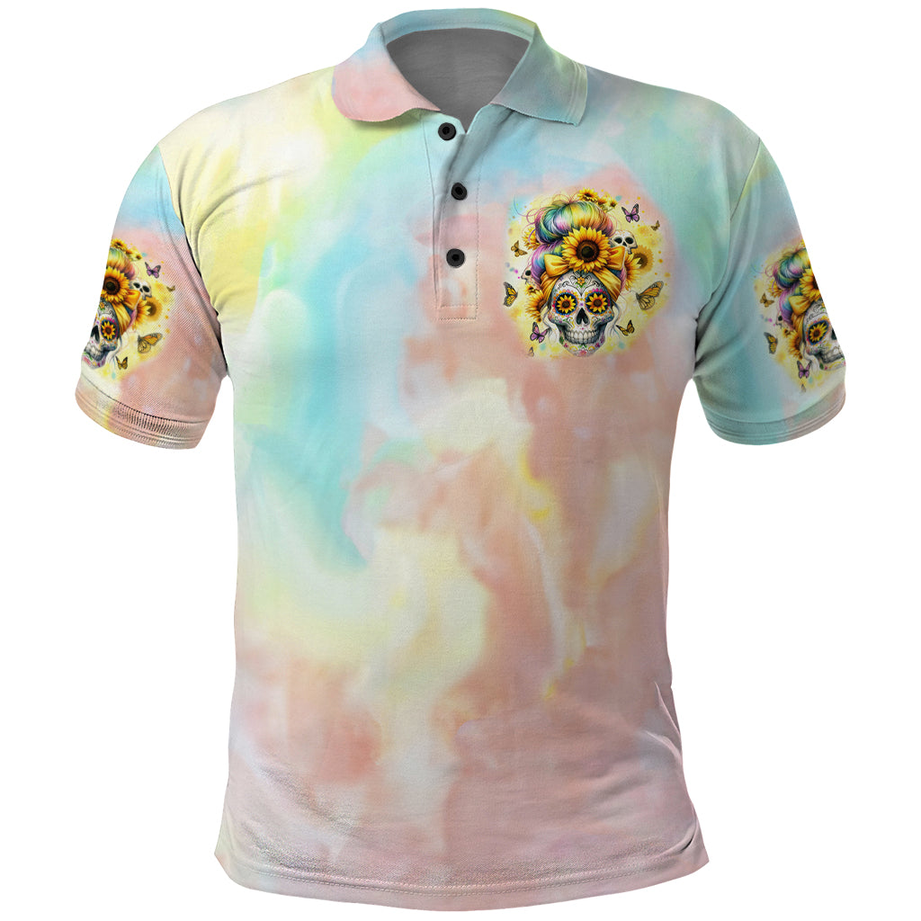 Sunflower Skull Polo Shirt She Is Sunshine Mixed With A Little Hurricane