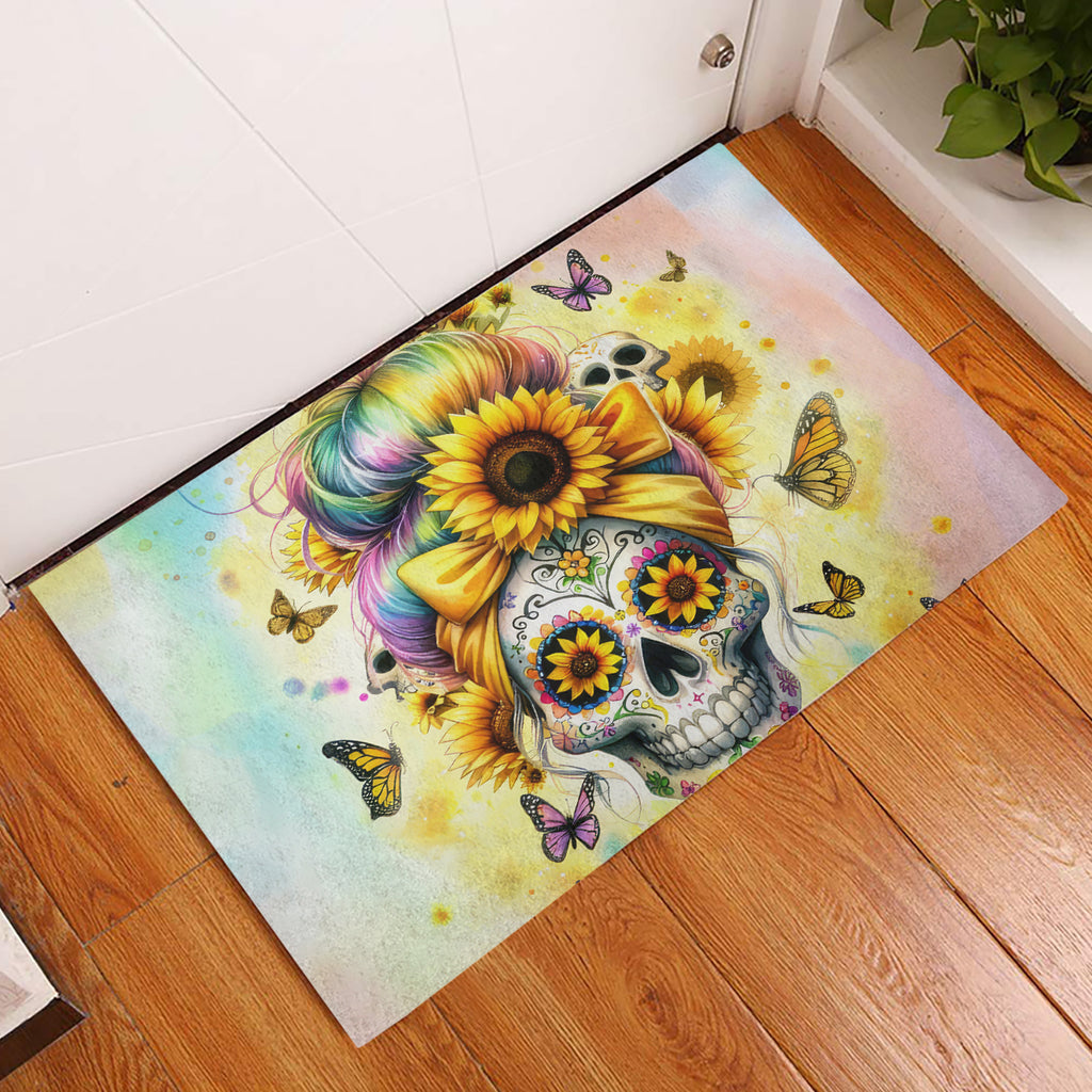 Sunflower Skull Rubber Doormat She Is Sunshine Mixed With A Little Hurricane