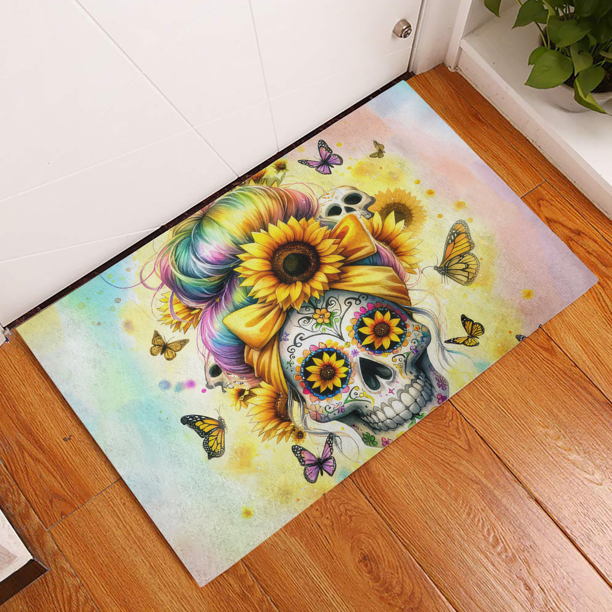 Sunflower Skull Rubber Doormat She Is Sunshine Mixed With A Little Hurricane