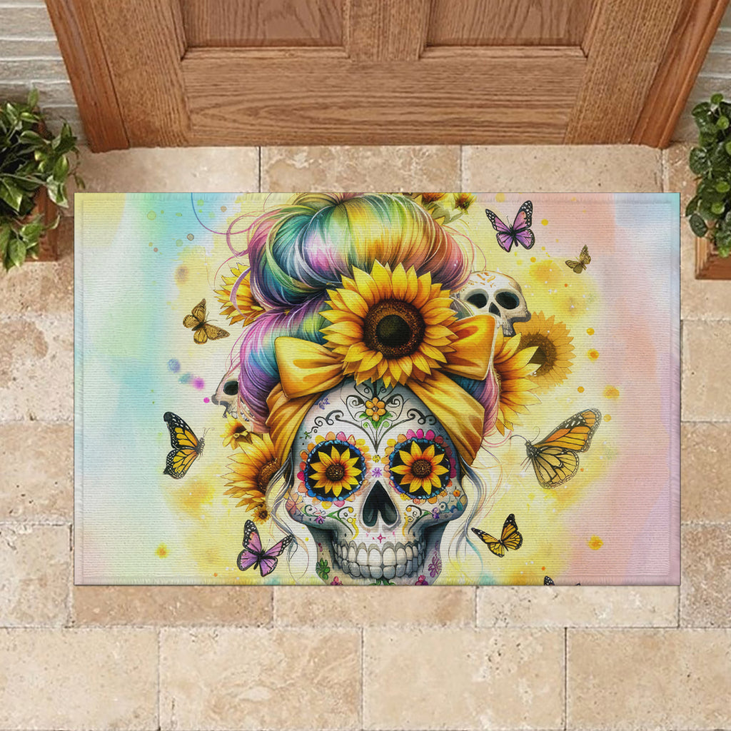 Sunflower Skull Rubber Doormat She Is Sunshine Mixed With A Little Hurricane