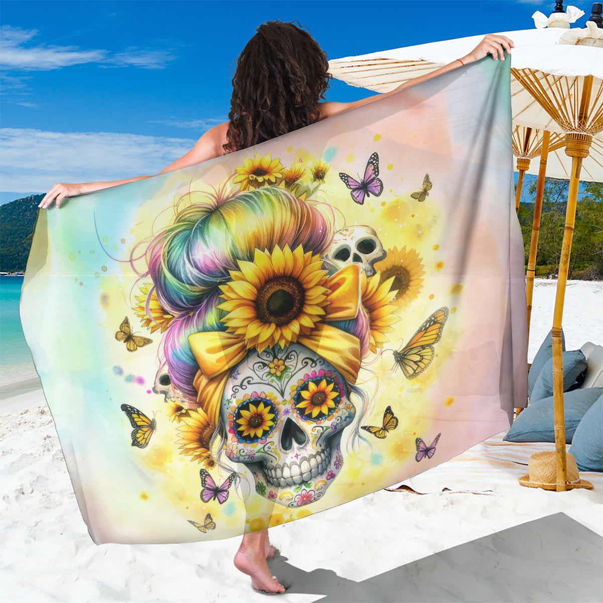 Sunflower Skull Sarong She Is Sunshine Mixed With A Little Hurricane