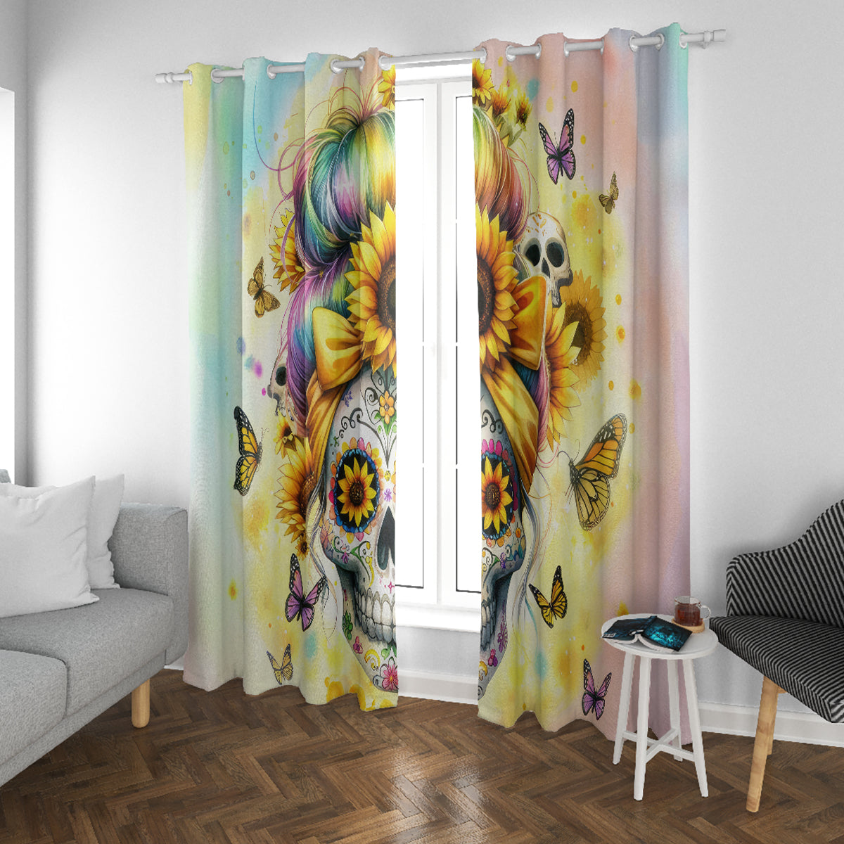 Sunflower Skull Window Curtain She Is Sunshine Mixed With A Little Hurricane