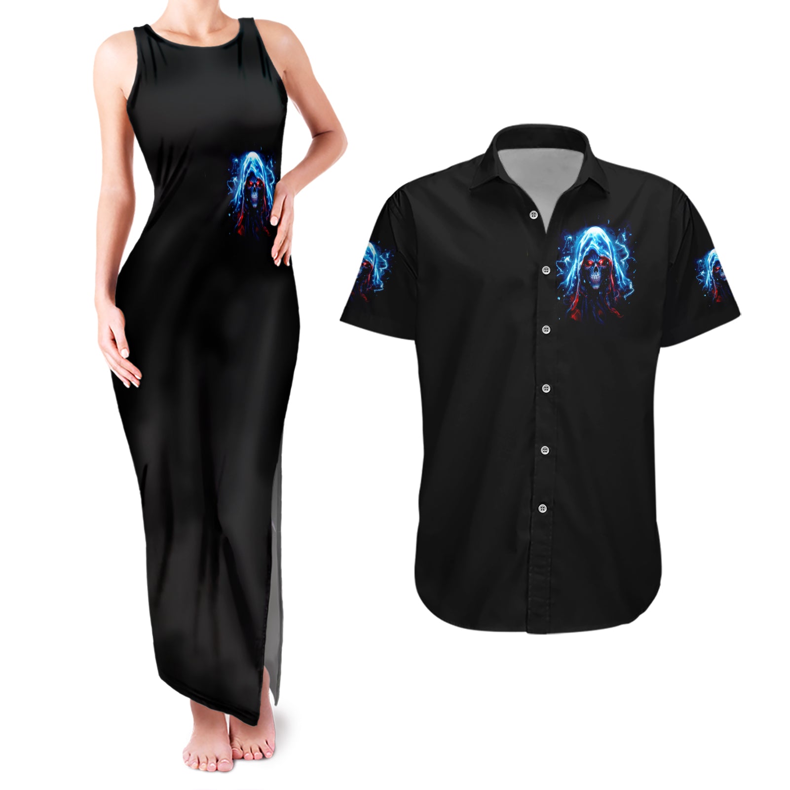 Thunder Skull Couples Matching Tank Maxi Dress and Hawaiian Shirt I'm Not Anti Social I'm Just Not User Friendly