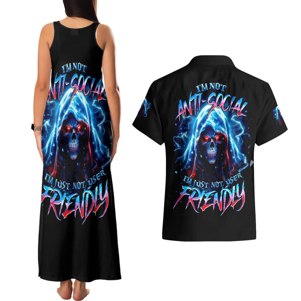 Thunder Skull Couples Matching Tank Maxi Dress and Hawaiian Shirt I'm Not Anti Social I'm Just Not User Friendly