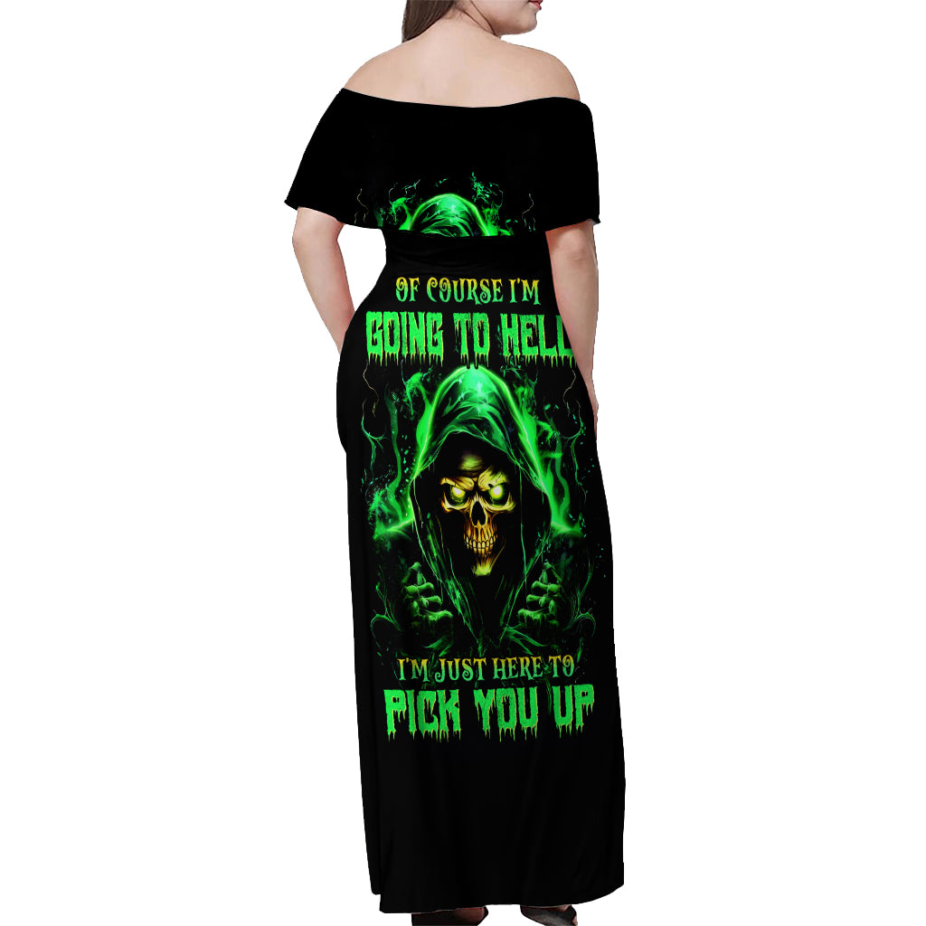 Flame Skull Off Shoulder Maxi Dress Of Course I'm Going To Hell I'm Just Here To Pick You Up