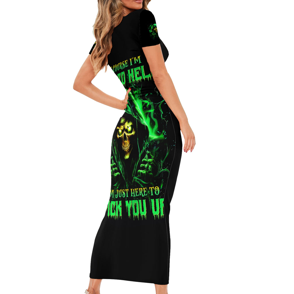 Flame Skull Short Sleeve Bodycon Dress Of Course I'm Going To Hell I'm Just Here To Pick You Up