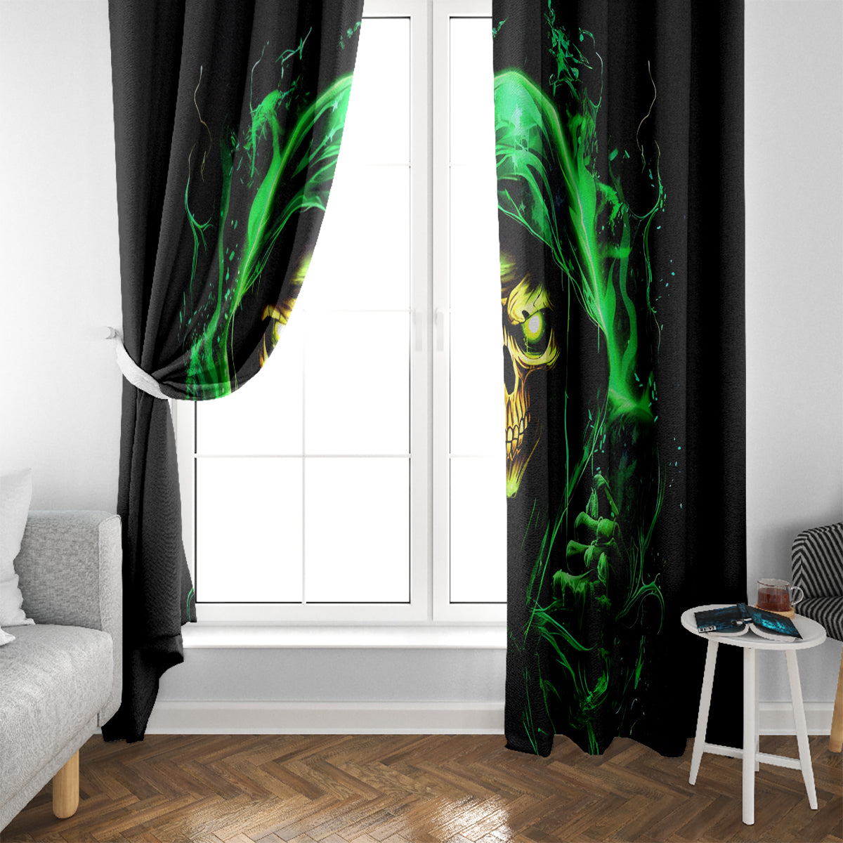 Flame Skull Window Curtain Of Course I'm Going To Hell I'm Just Here To Pick You Up