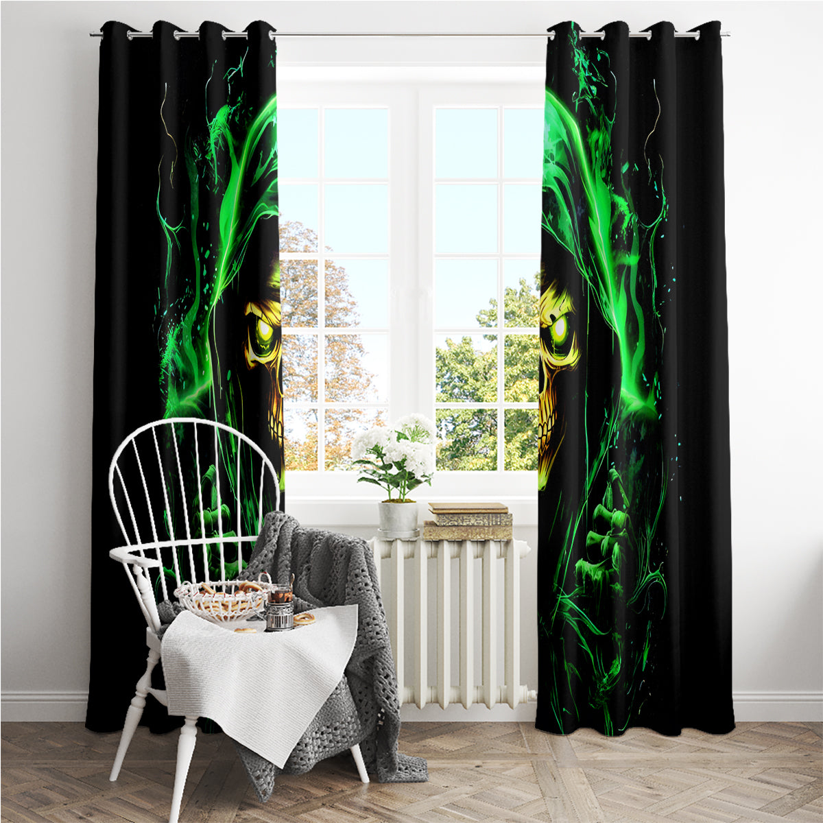 Flame Skull Window Curtain Of Course I'm Going To Hell I'm Just Here To Pick You Up