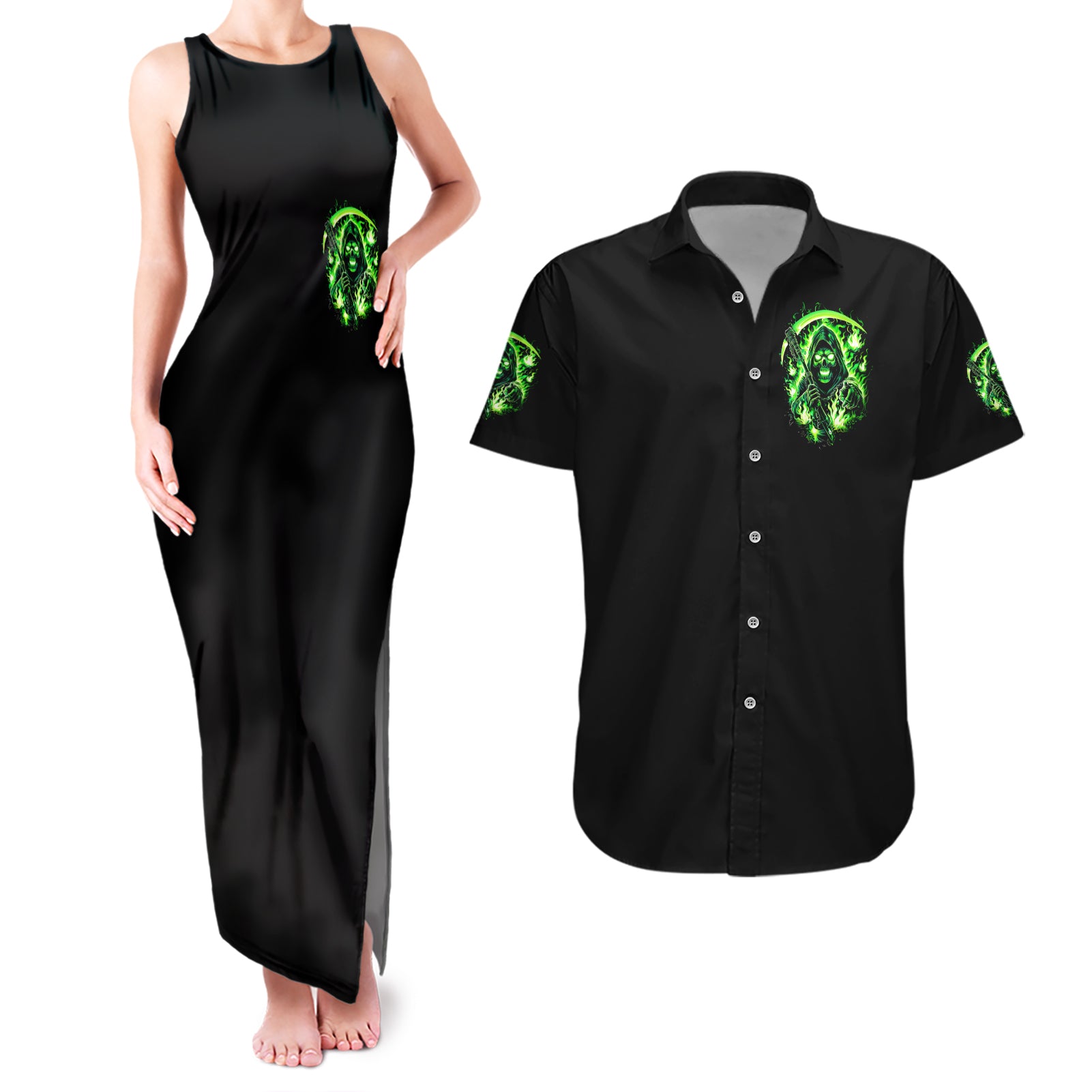 Flame Reaper Skull Couples Matching Tank Maxi Dress and Hawaiian Shirt Stop Asking Why I'm An Asshole I Don't Ask Why You So Stupid